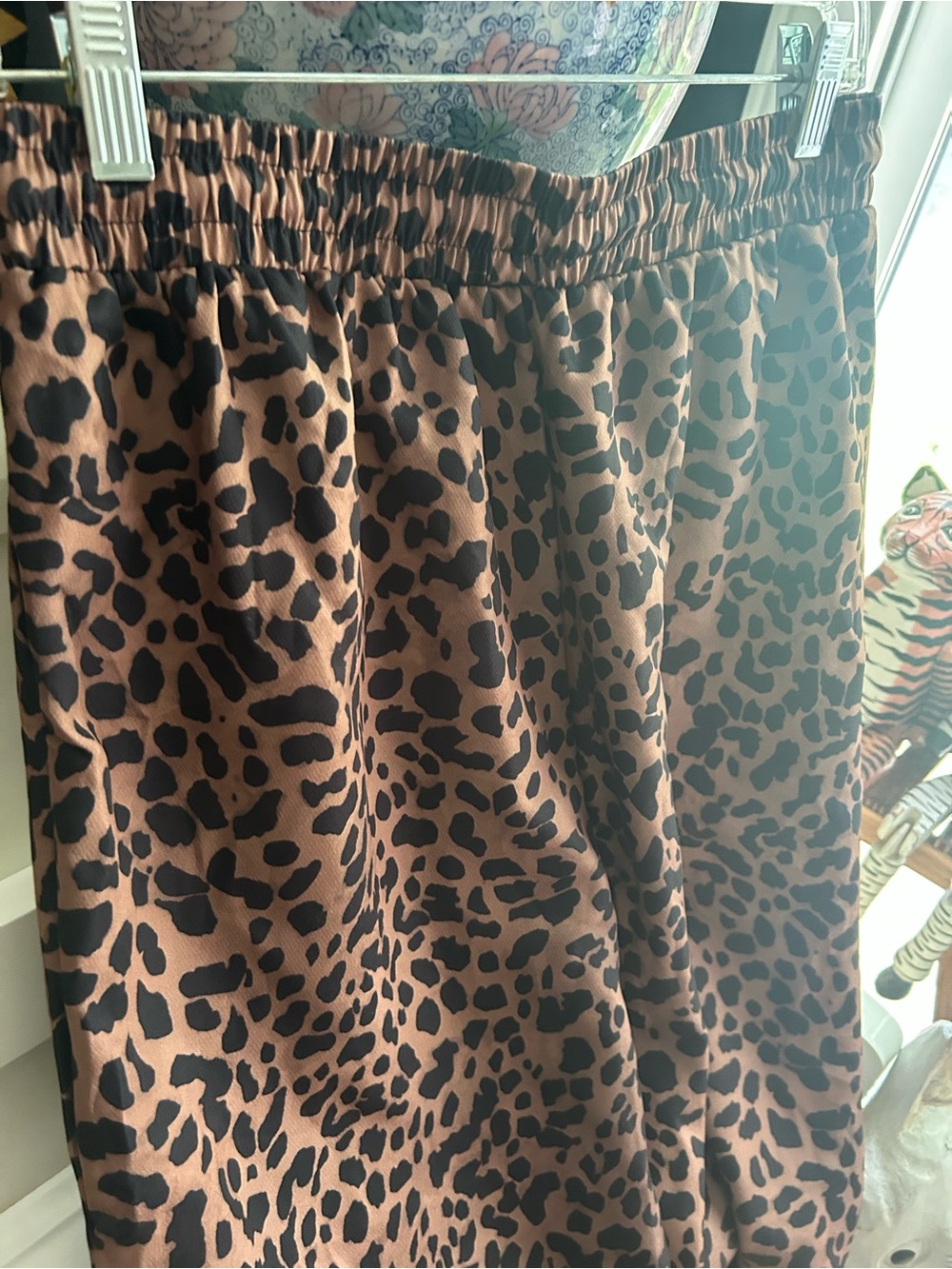 Leopard Print Wide Leg Palazzo Pants Elastic Waist Lounge Boho Women’s Large - Picture 4 of 15